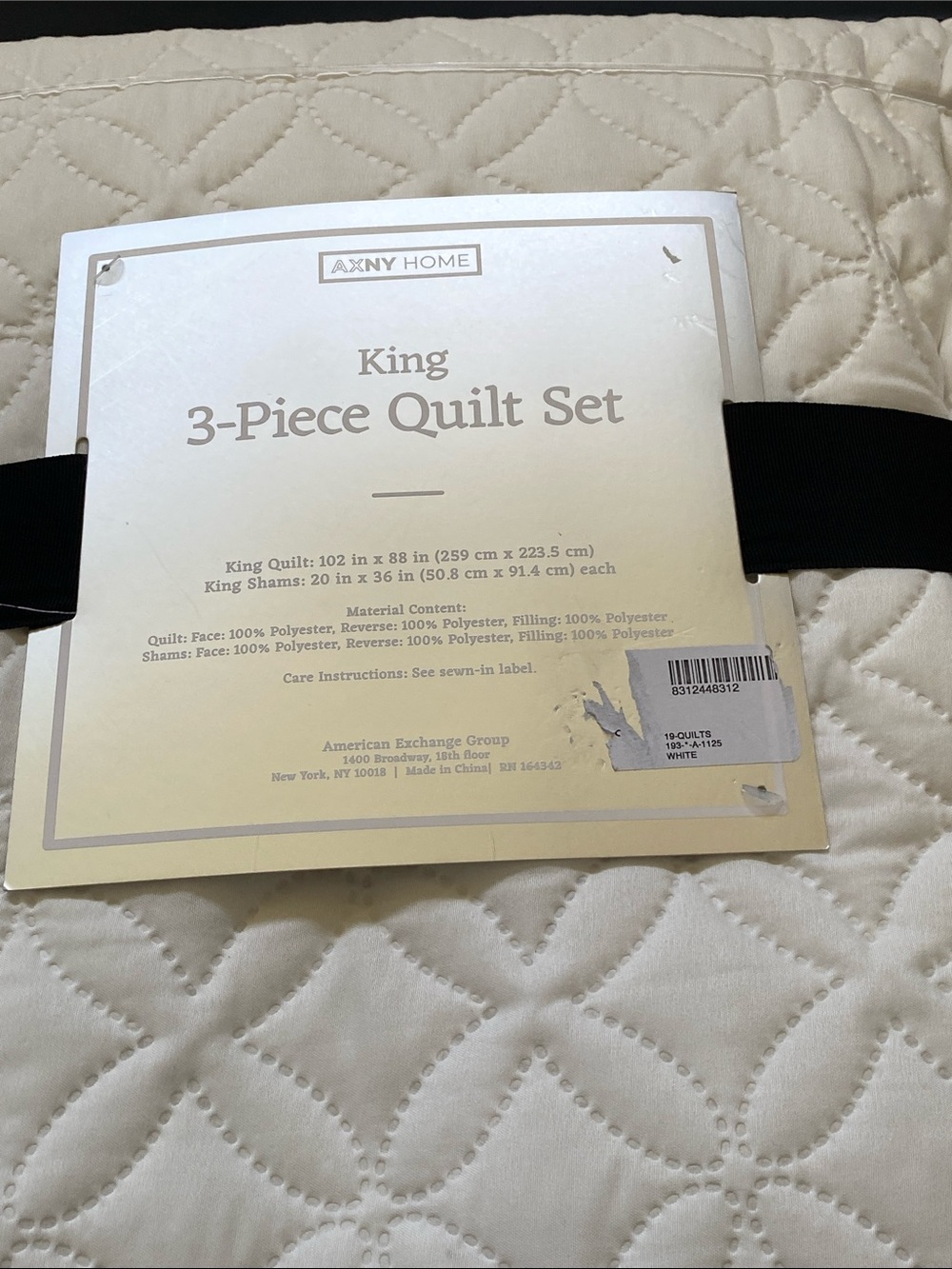 AXNY King 3-Piece Quilted Bedspread and Shams White NWT - Picture 5 of 9